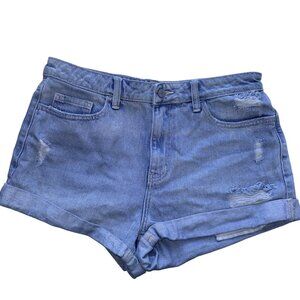 Cello Denim Shorts Womens Large Blue Distressed High Rise Cuffed Casual